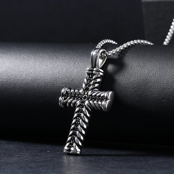 COPY - COPY - Silver Cross Necklace Black Crystals 925 Sterling Silver Titanium… - Picture 2 of 6